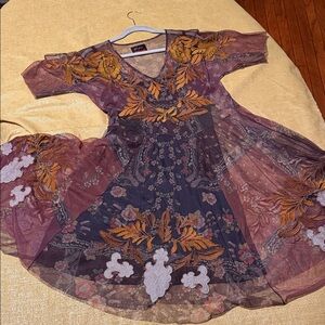 Free People Long Sleeve Dress in Purple and Orange